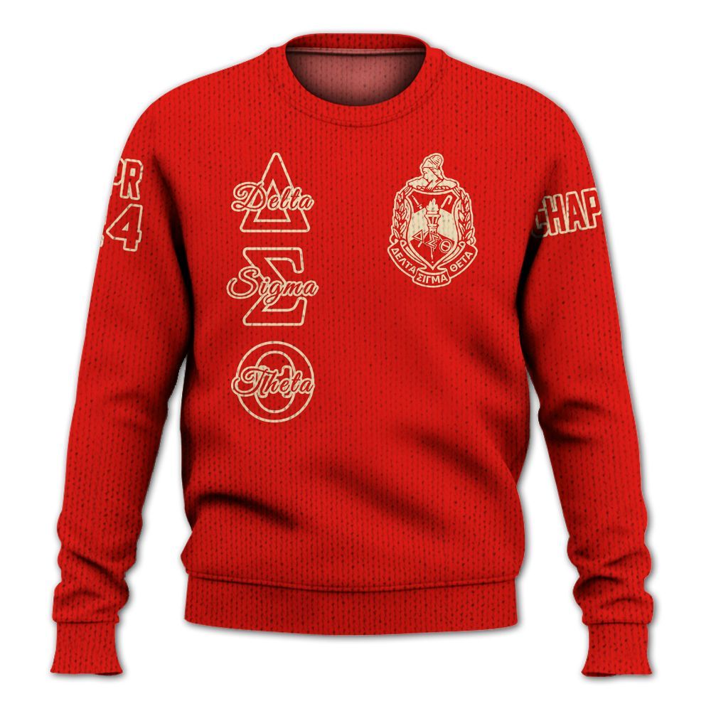 Ireishprint Delta Sigma Theta Custom Chapter Varsity Jacket, Personalized Crimson Varsity Jacket Delta Sigma Theta Sorority Knitted Sweater