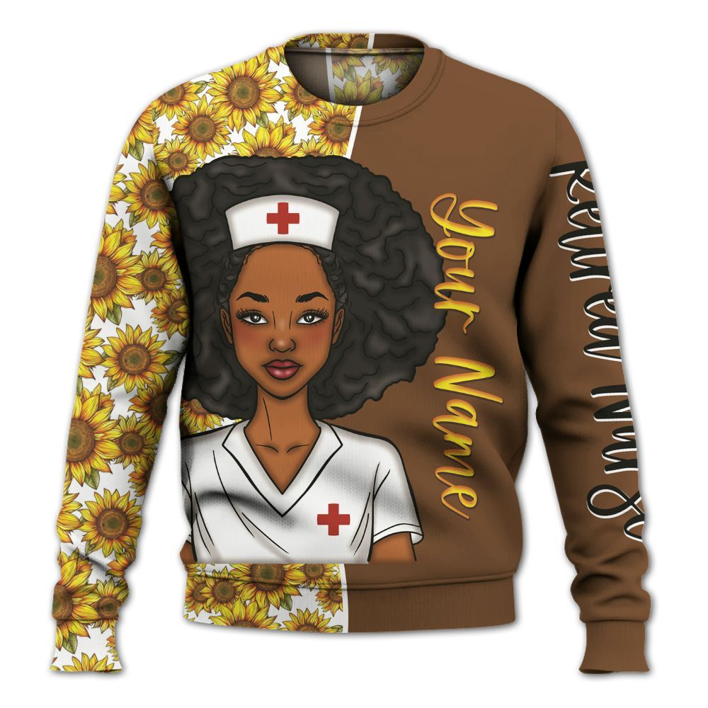 Amare Box Nurse Shirt, Being A Nurse, Custom Name Shirt, Retired Nurse, Black Nurse, Nurse Sunflower, Nurse Clipart, Gift For Nurse Knitted Sweater