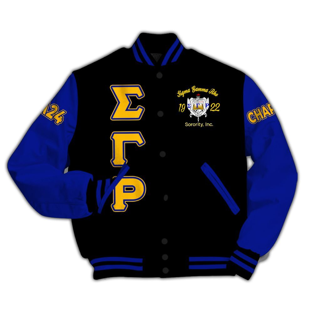 Ireishprint Sigma Gamma Rho Custom Chapter Varsity Jacket, Royal Blue Sleeves Style 1922 Sorority Jacket
