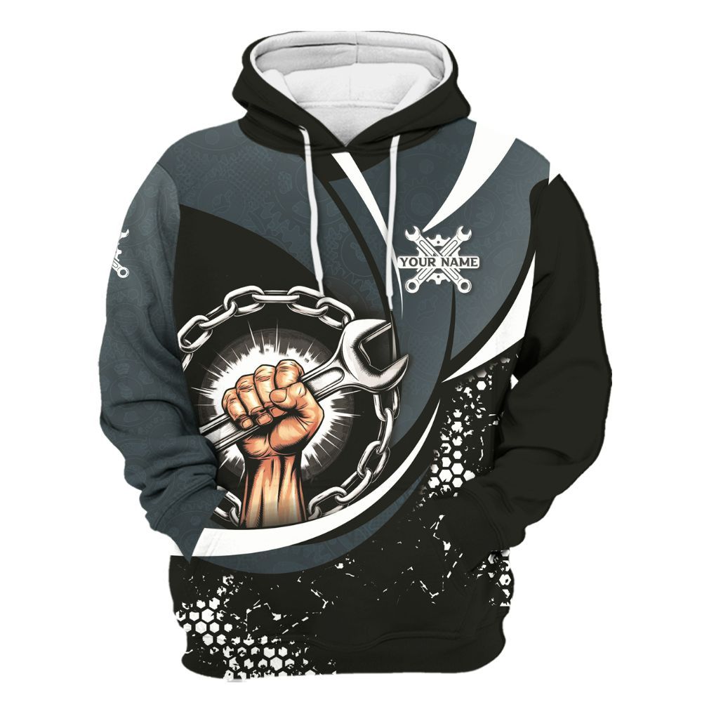 Amare Box Personalized Name Team Gears All Over Printed Mechanic Shirt, Custom Name For Mechanics Unisex Hoodie