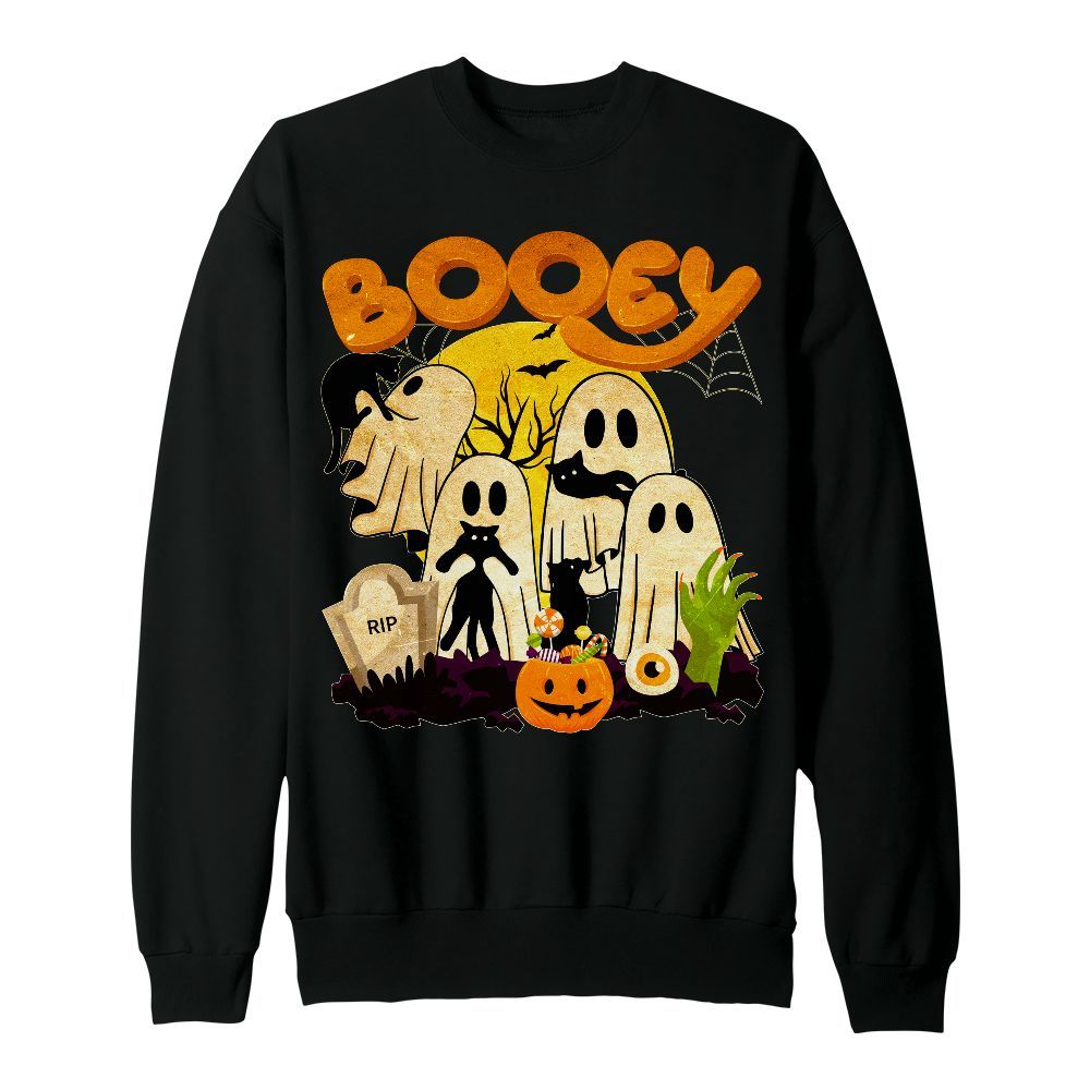 Amare Box Funny Cat Ghost Halloween Shirt, Retro Booey Ghost Cat Halloween Crew Gift For Fan Unisex Sweatshirt
