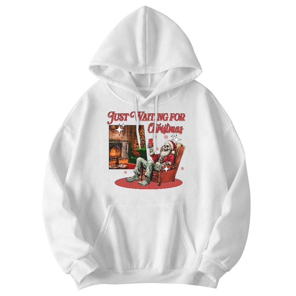 Amare Box Skeleton Santa Just Waiting For Christmas Shirt, Santa Hat Christmas, Funny Santa Merry Xmas Unisex Hoodie