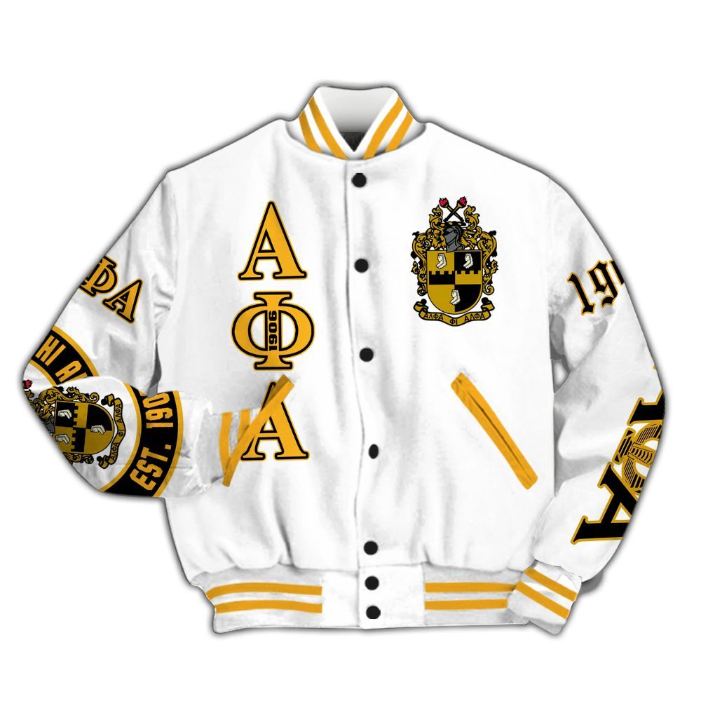 Ireishprint ΑΦΑ Varsity Jacket, Alphas SPNX 1906 White Varsity Jacket ΑΦΑ Fraternity Jacket