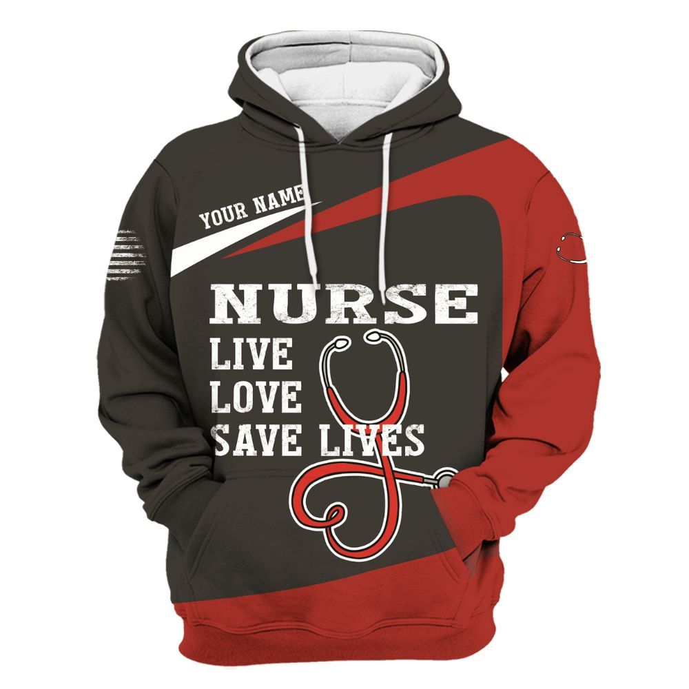 Amare Box Nurse Shirt, Nurse Live Love Save Lives, Custom Name, Nurse American Flag, Gift For Male Man, Gift For Nurse Unisex Hoodie