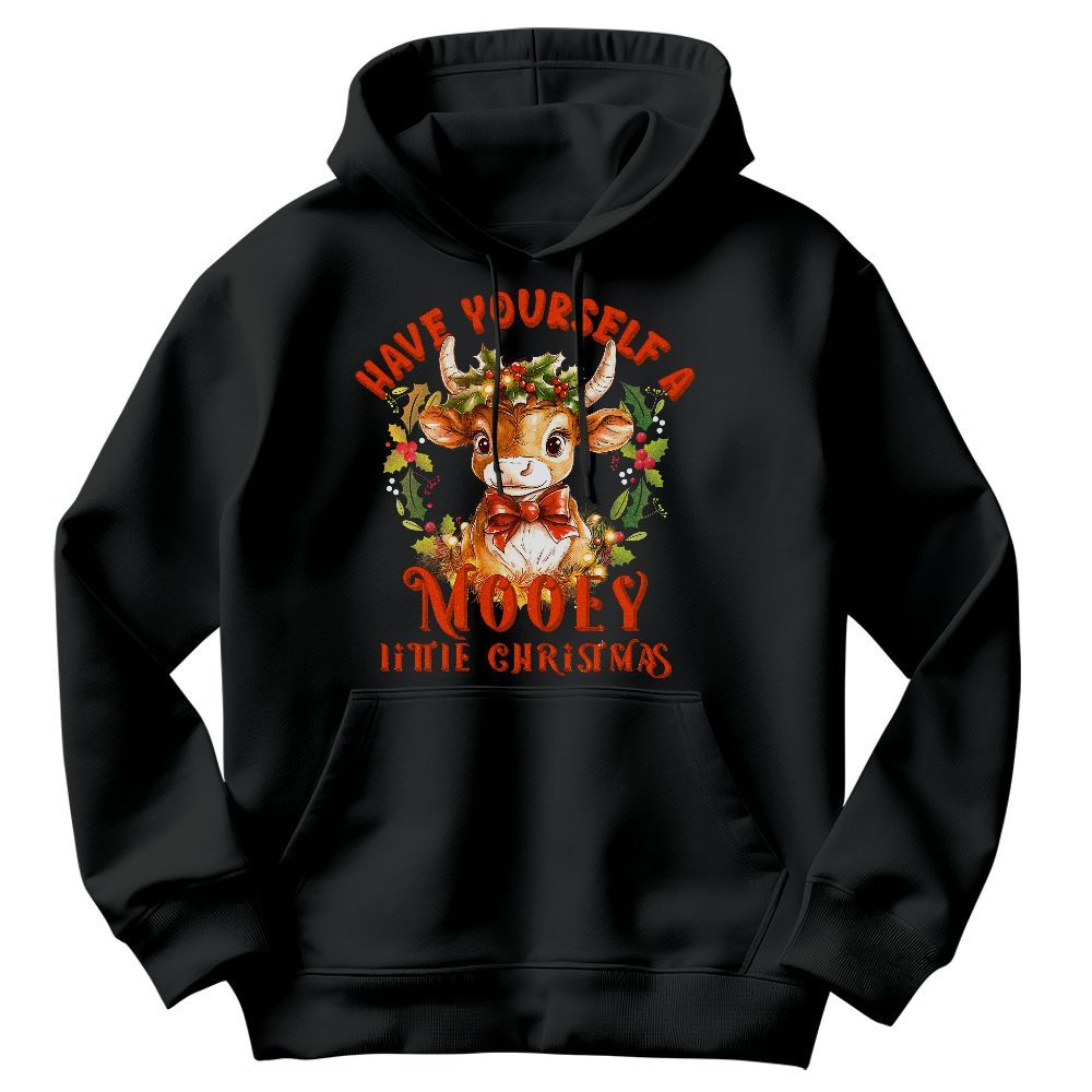 Amare Box Funny Cow Lover Shirt, Have Yourself A Mooey Little Christmas Design Gift For Fan Unisex Hoodie