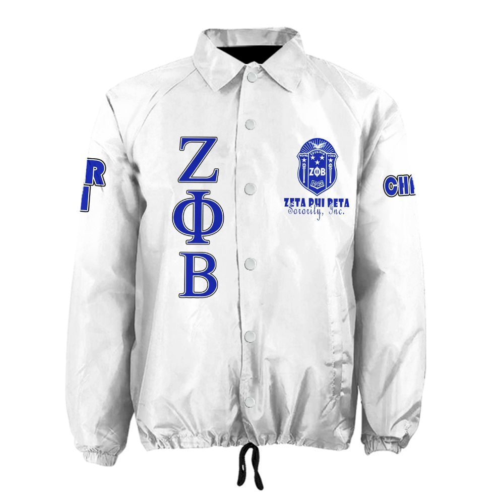 Ireishprint Zeta Phi Beta Custom Line Crossing Jacket, Personalized White Jacket Zeta Phi Beta 1920 Sorority Crossing Jacket
