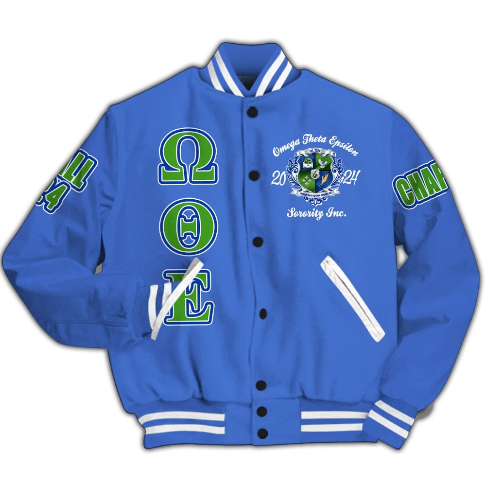Ireishprint Omega Theta Epsilon Custom Chapter Varsity Jacket, Custom Line Omega Theta Epsilon Mah Girls Sorority Jacket Since 2024 Sorority Jacket