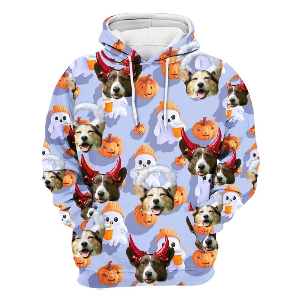 Amare Box Custom Face Photo Halloween Hawaiian Shirt, Family Halloween Party Gift Unisex Hoodie