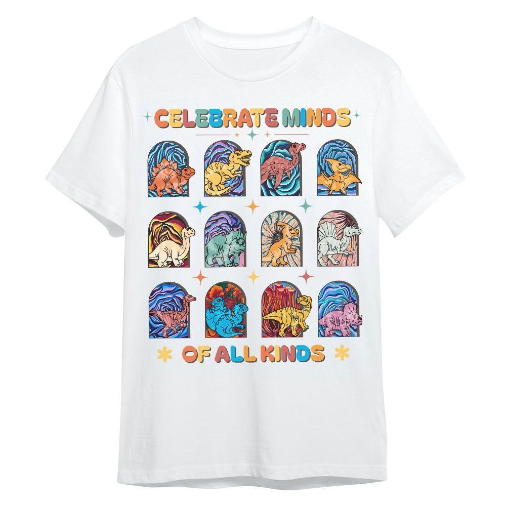 Amare Box Celebrate Minds Of All Kinds Autism Awareness Shirt, Bcba Team Day Of School Dinosaur Unisex Shirt