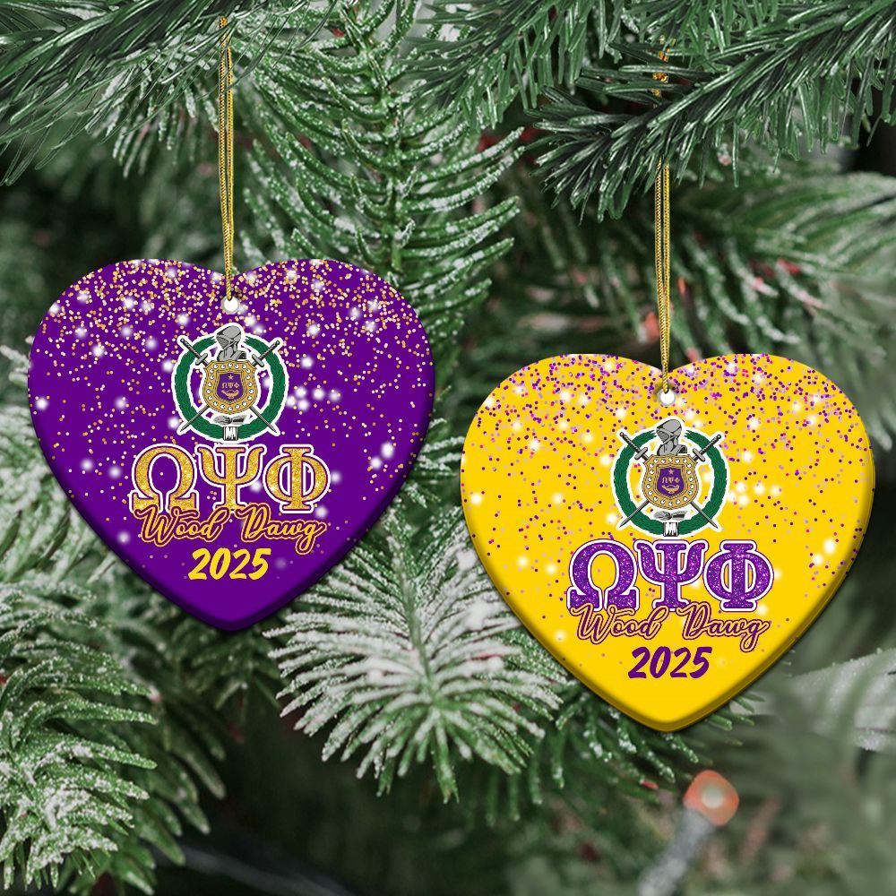 Ireishprint Custom Name ΩΨΦ Ceramic Ornament, Purple Duo Yellow Glitter 1911 Fraternity Christmas Ornament