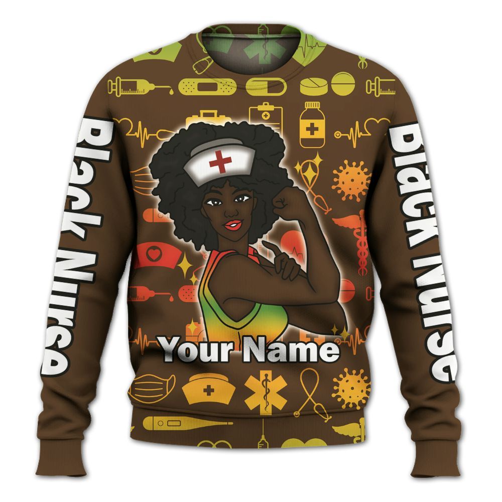 Amare Box Nurse Shirt, Proud Strong Black Nurse, Custom Name Shirt, Black Nurse, Nurse Stuff, Nurse Clipart, Gift For Nurse Knitted Sweater