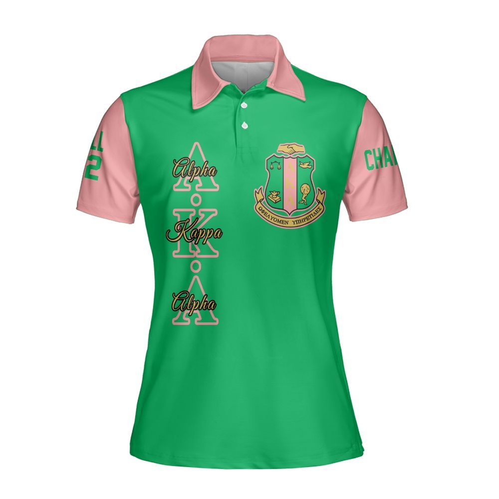 Ireishprint A.K.A Custom Chapter Polo Shirt, Personalized Apple Green Mix Salmon Pink 1908 Sorority Polo Shirt