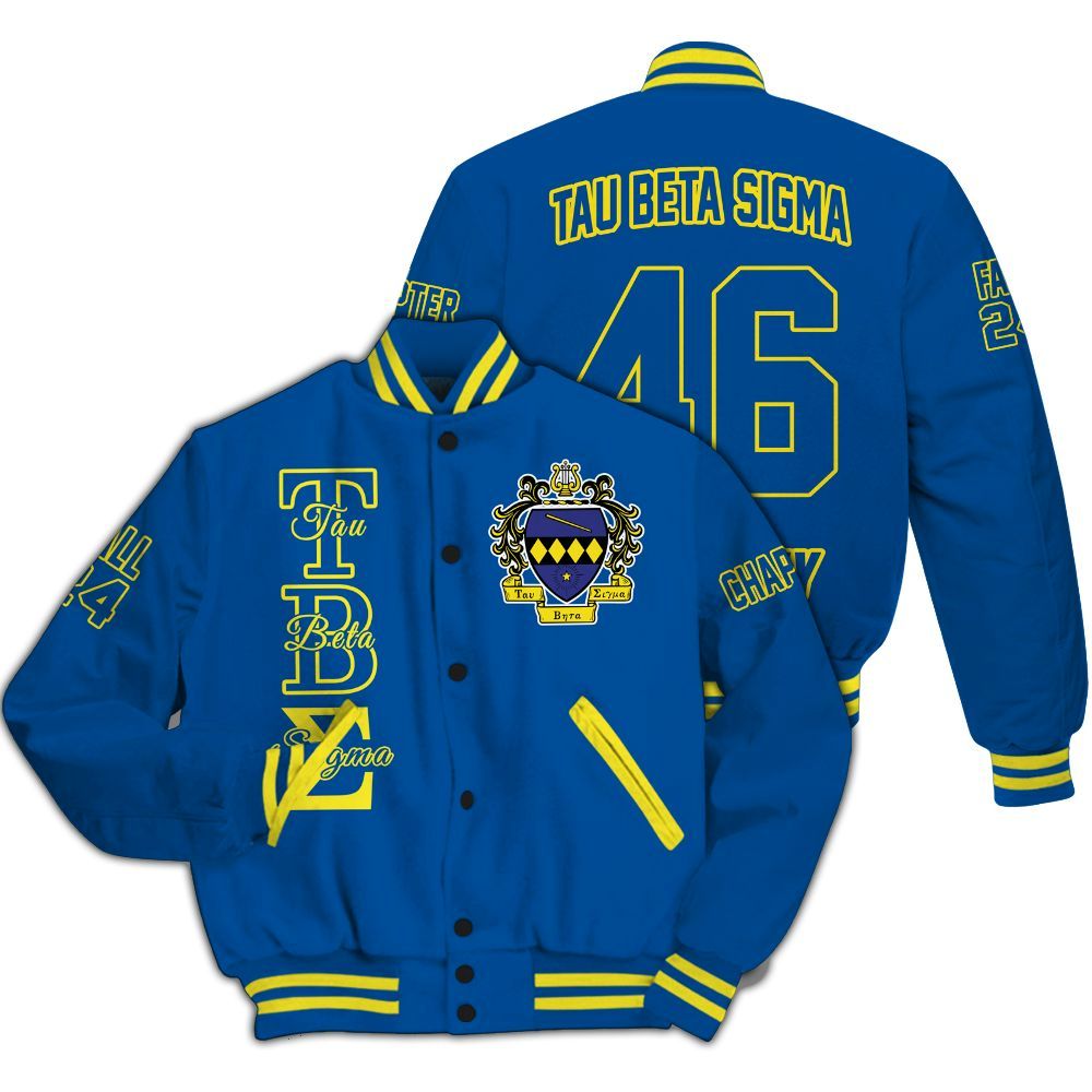 Ireishprint Tau Beta Sigma Custom Chapter Varsity Jacket, Personalized Blue Varsity Jacket Tau Beta Sigma Sorority Jacket