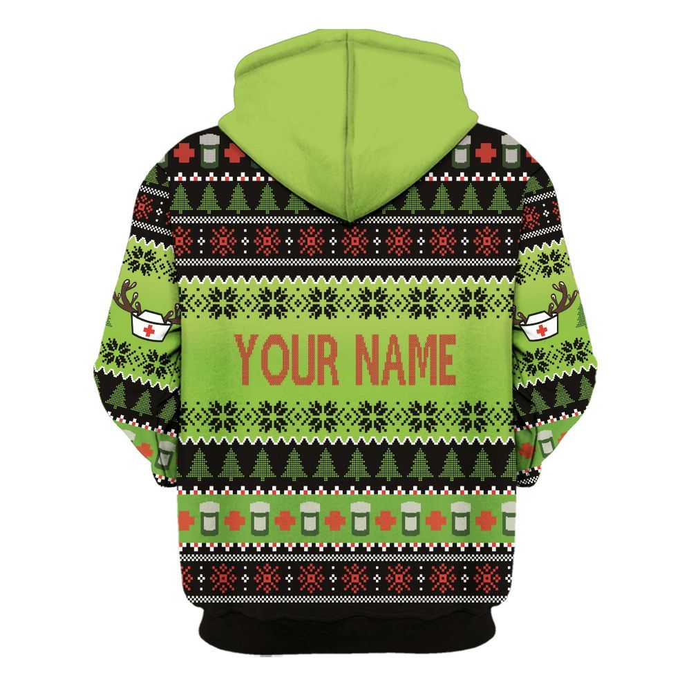 Amare Box Xmas Nurse 3D Shirt, Snowman Nurse, Custom Name, Nurse Stuff, Gift For Nurse Unisex Hoodie