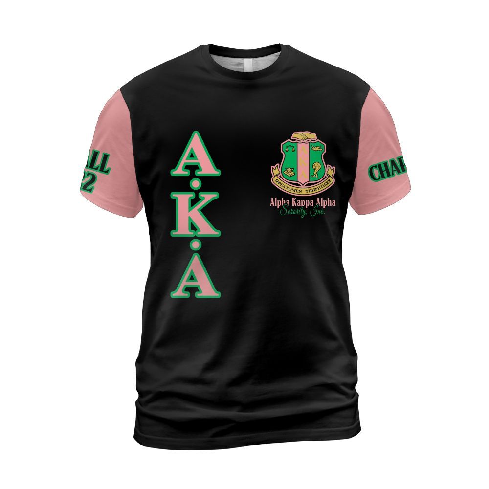 Ireishprint A.K.A Custom Chapter Shirt, Personalized Black Mix Salmon Pink Shirt A.K.A Sorority Shirt