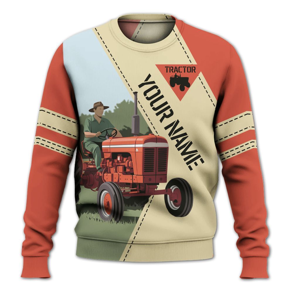 Amare Box Farm Tractor Shirt, Never Underestimate An Old Man, Custom Name Shirt, Tractor Clipart, Vintage Tractor, Gift For Farm Lover Knitted Sweater