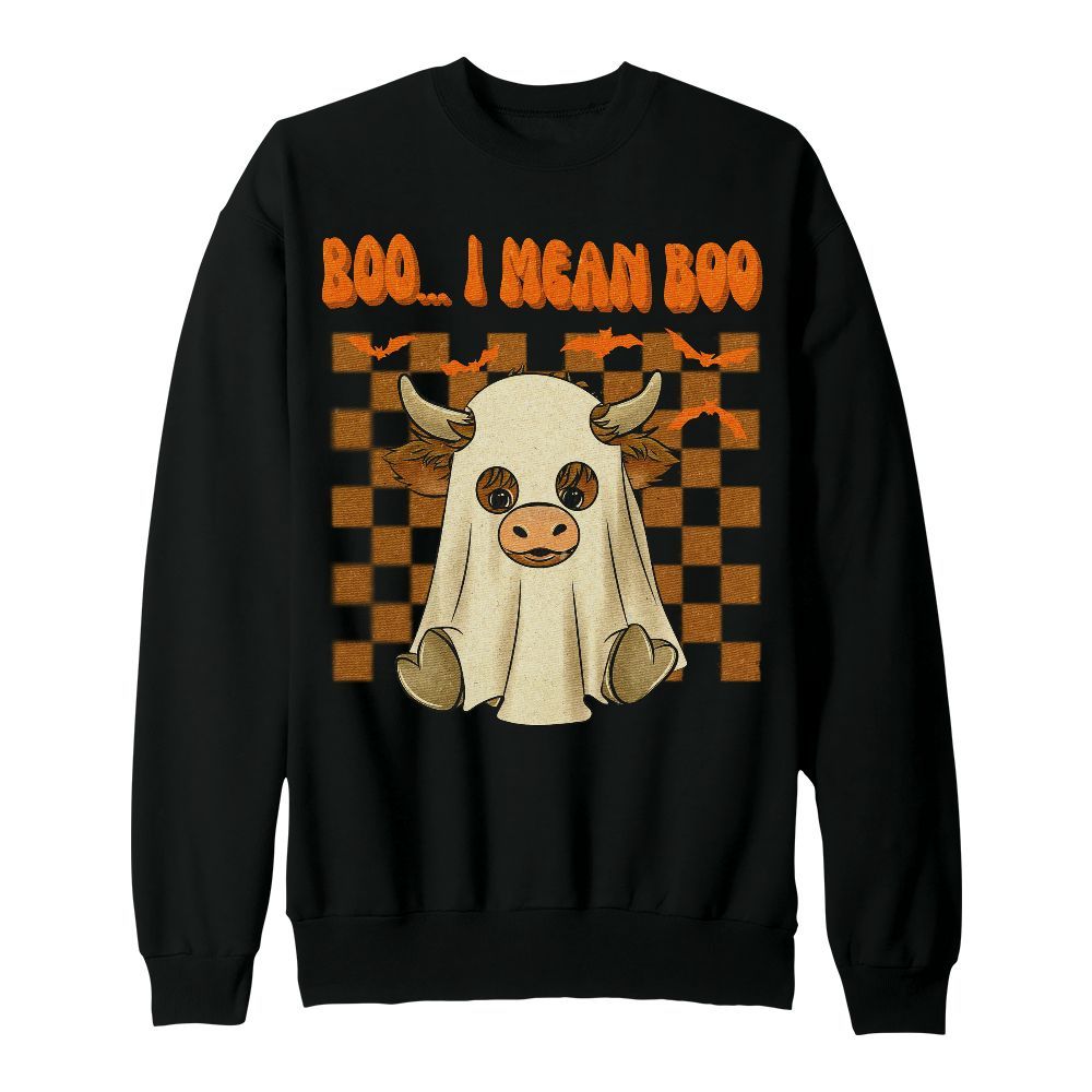 Amare Box Cow Halloween Shirt, Retro Moo I Mean Boo Gift For Fan Unisex Sweatshirt