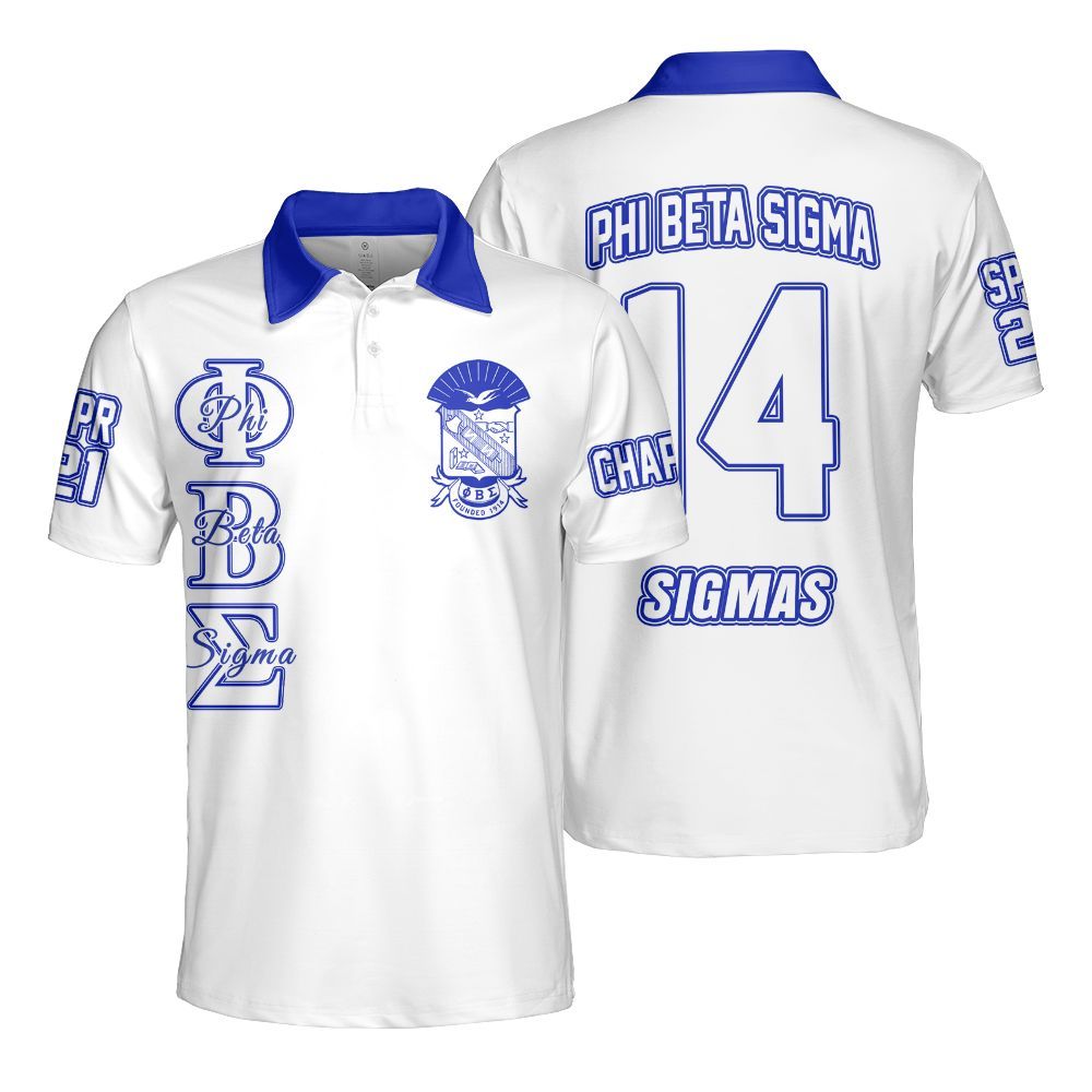 Ireishprint Phi Beta Sigma Custom Chapter Polo Shirt, Personalized White Polo Shirt Phi Beta Sigma Fraternity Polo Shirt