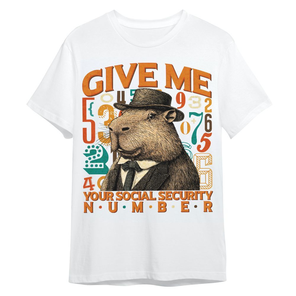 Amare Box Funny Capybara Retro Graphic Shirt, Give Me Your Social Security Number Meme Gift For Fan Unisex Shirt