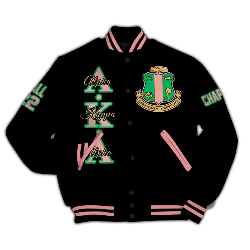 Ireishprint A.K.A Custom Chapter Varsity Jacket, Personalized Black Varsity Jacket 1908 Sorority Jacket
