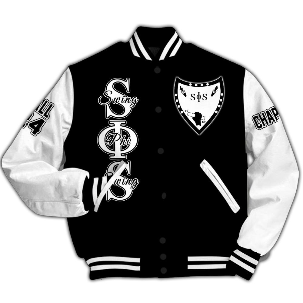Ireishprint Swing Phi Swing Custom Chapter Varsity Jacket, Custom Varsity Jacket White Sleeve Varsity Jacket Swing Phi Swing Sorority Jacket