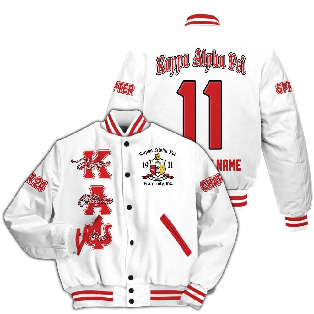 Ireishprint ΚΑΨ Custom Chapter Varsity Jacket, Personalized White ΚΑΨ Jacket Fraternity Jacket