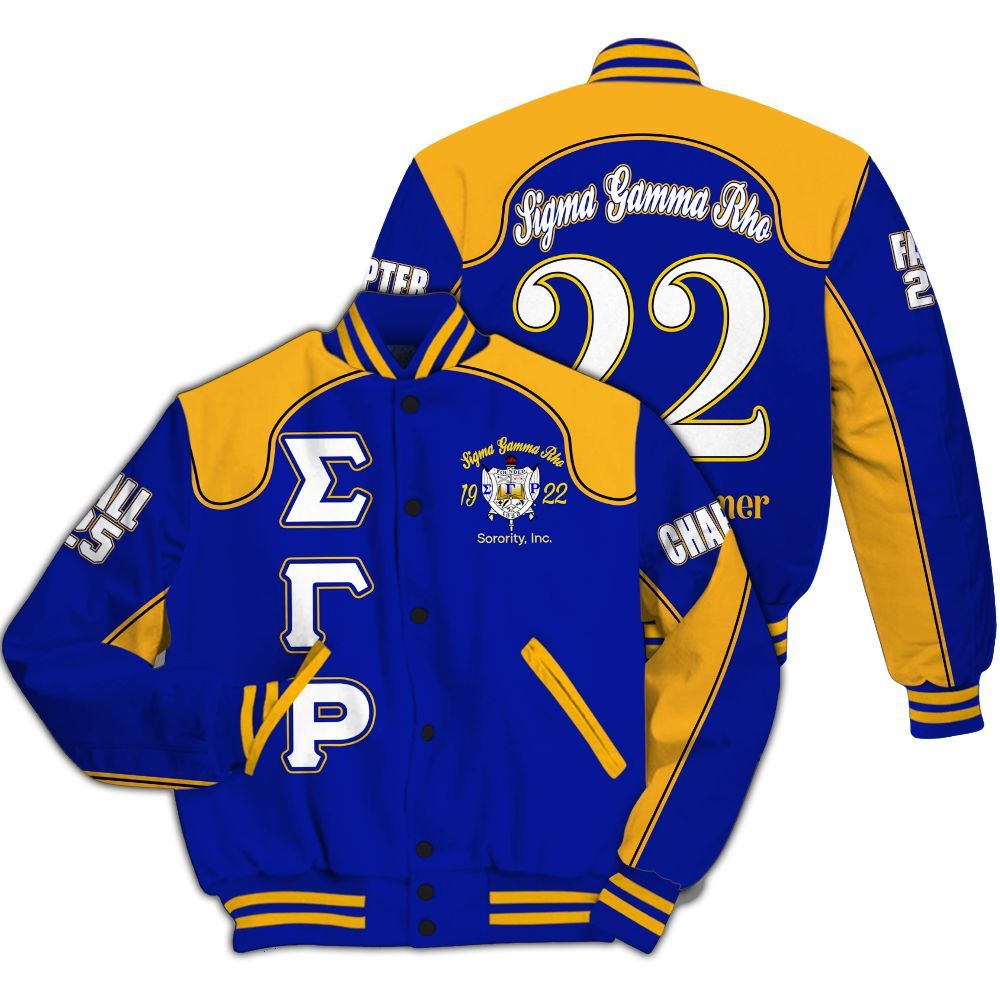 Ireishprint Sigma Gamma Rho Custom Chapter Varsity Jacket, Gold Racing Style 1922 Sorority Jacket