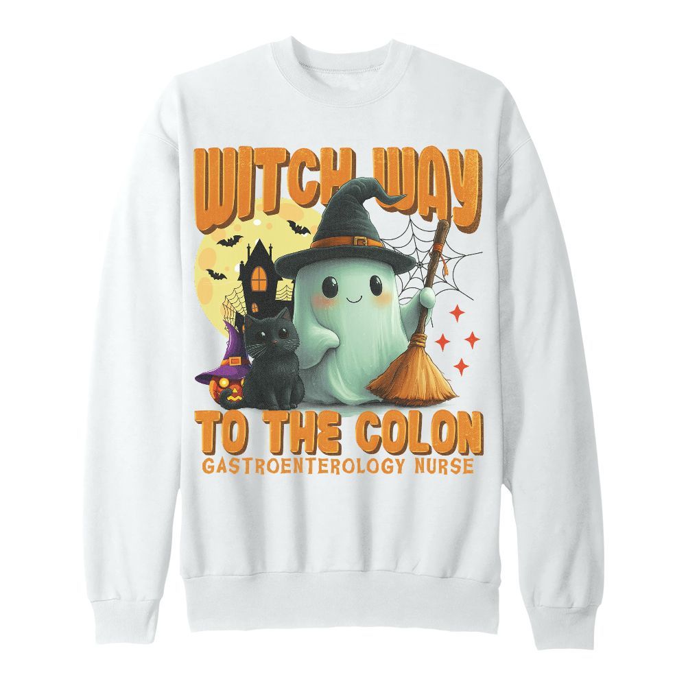 Amare Box Funny Halloween Shirt, Retro Witch Way To The Colon Halloween Ghost Gift For Fan Unisex Sweatshirt