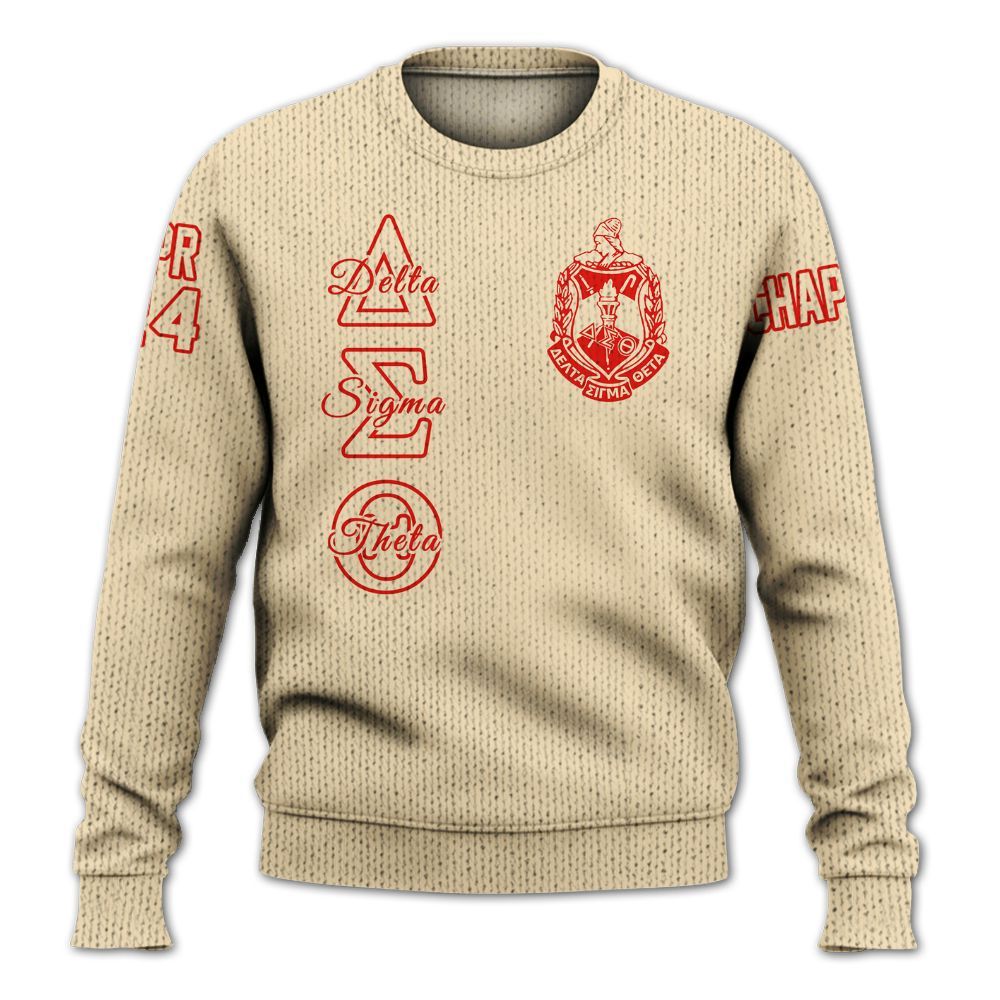 Ireishprint Delta Sigma Theta Custom Chapter Varsity Jacket, Personalized Cream Varsity Jacket Delta Sigma Theta Sorority Knitted Sweater