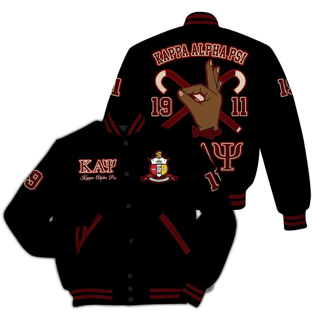 Ireishprint ΚΑΨ Varsity Jacket, Hand Sign Black Varsity Jacket ΚΑΨ Fraternity Jacket