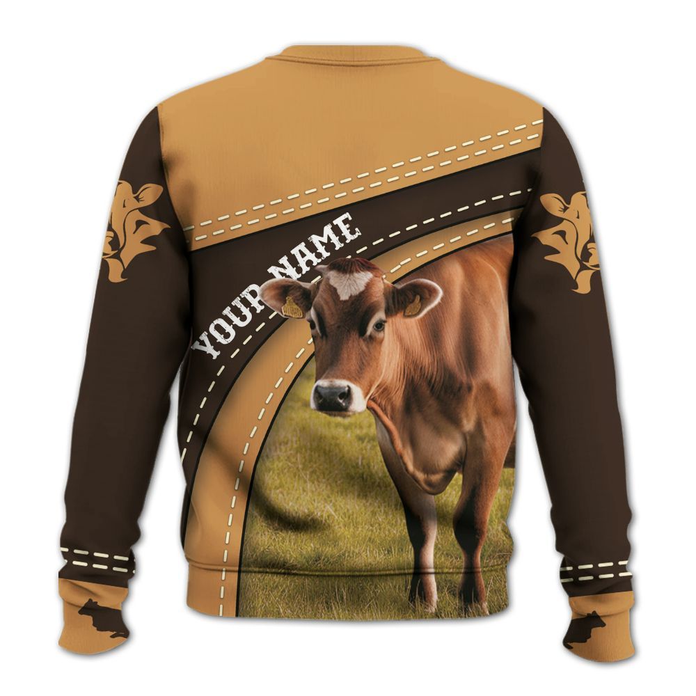 Amare Box Cow Farm Shirt, Jersey Cow On Farm, Jersey Cow, Cow Shirt, Farm Shirt, Cow Lover, Custom Name Gift Shirt For Farmer Knitted Sweater