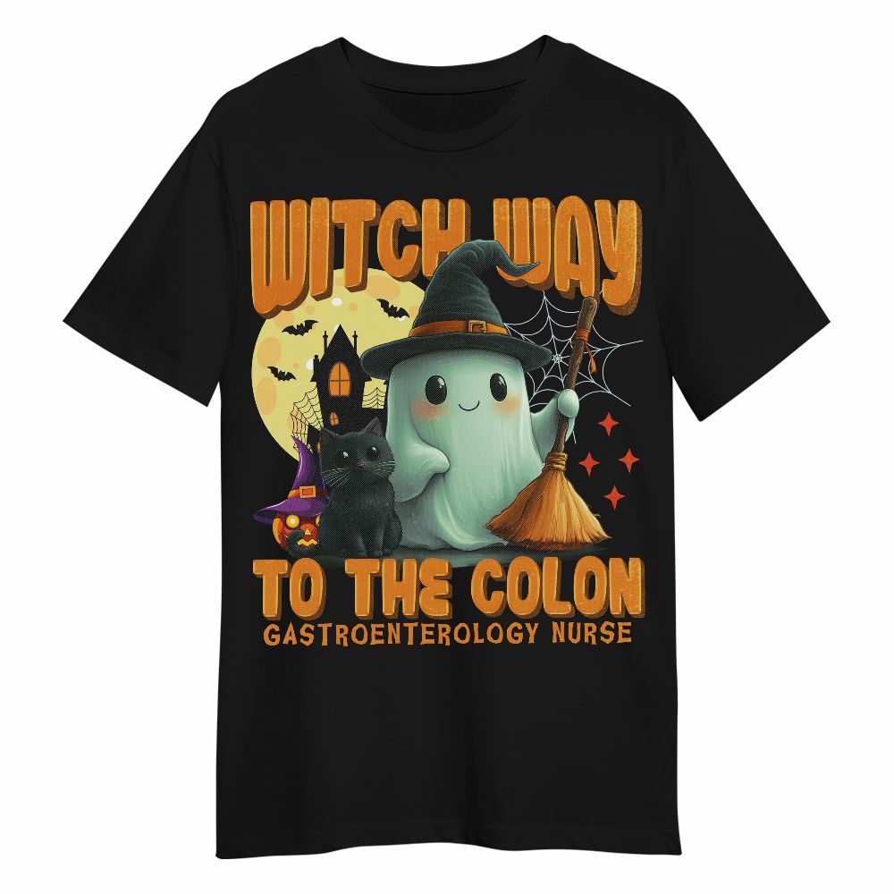 Amare Box Funny Halloween Shirt, Retro Witch Way To The Colon Halloween Ghost Gift For Fan Unisex Shirt