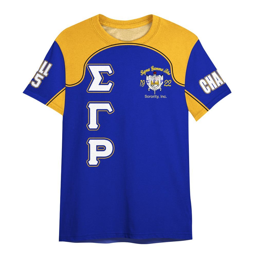 Ireishprint Sigma Gamma Rho Custom Chapter Shirt, Blue Mix Gold Racing Style 1922 Sorority Shirt