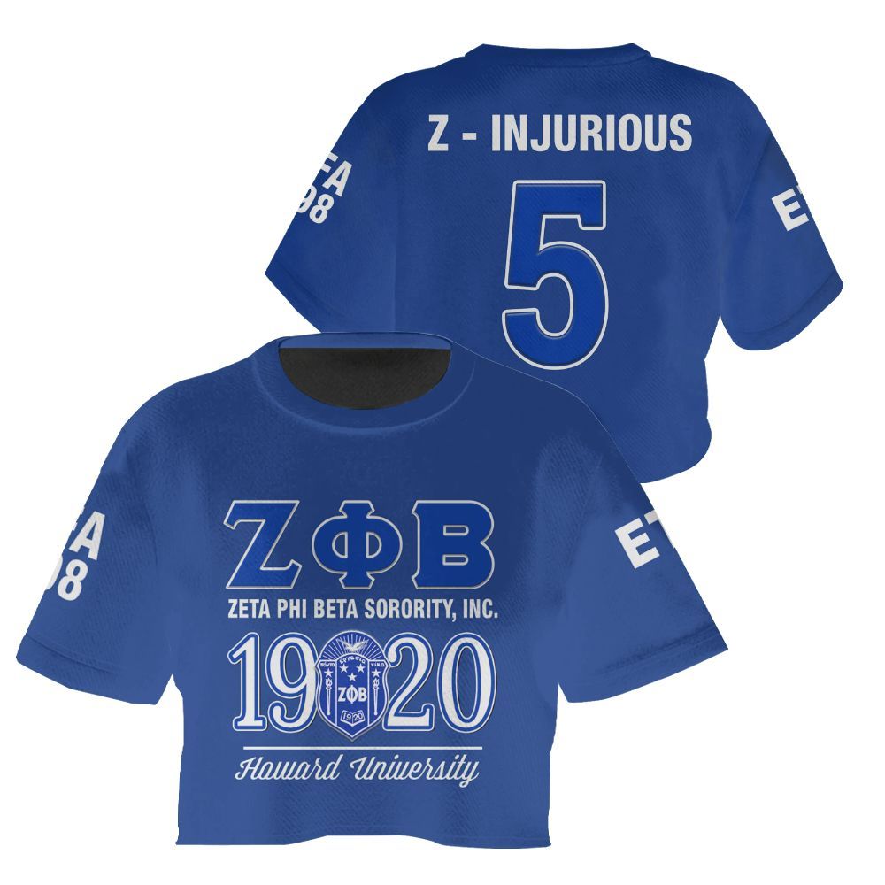 Ireishprint Zeta Phi Beta Custom Probate Line Crop Shirt, Personalized Z-Phi-B Blue Lettered 1920 Sorority Crop Top