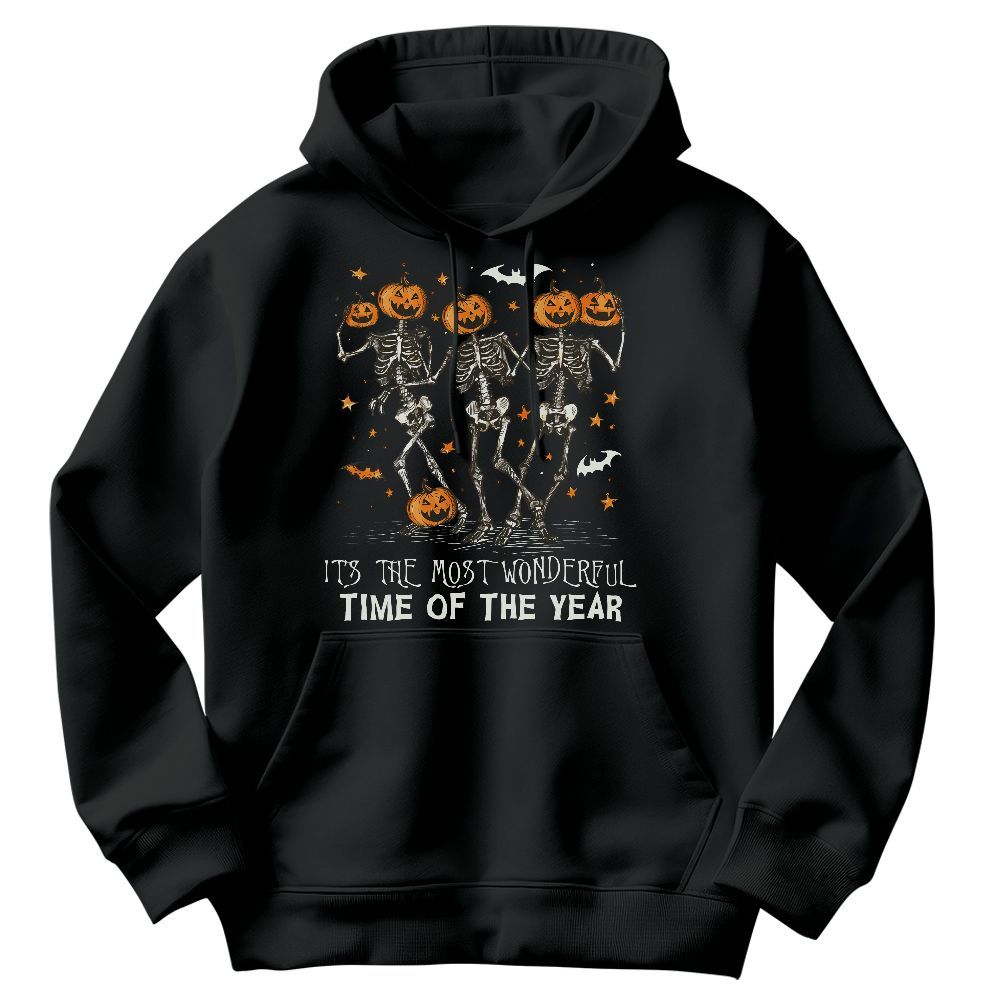 Amare Box Funny Skeleton Dacing With Pumpkin Halloween Shirt, It's The Most Wonderful Time Of The Year Unisex Hoodie