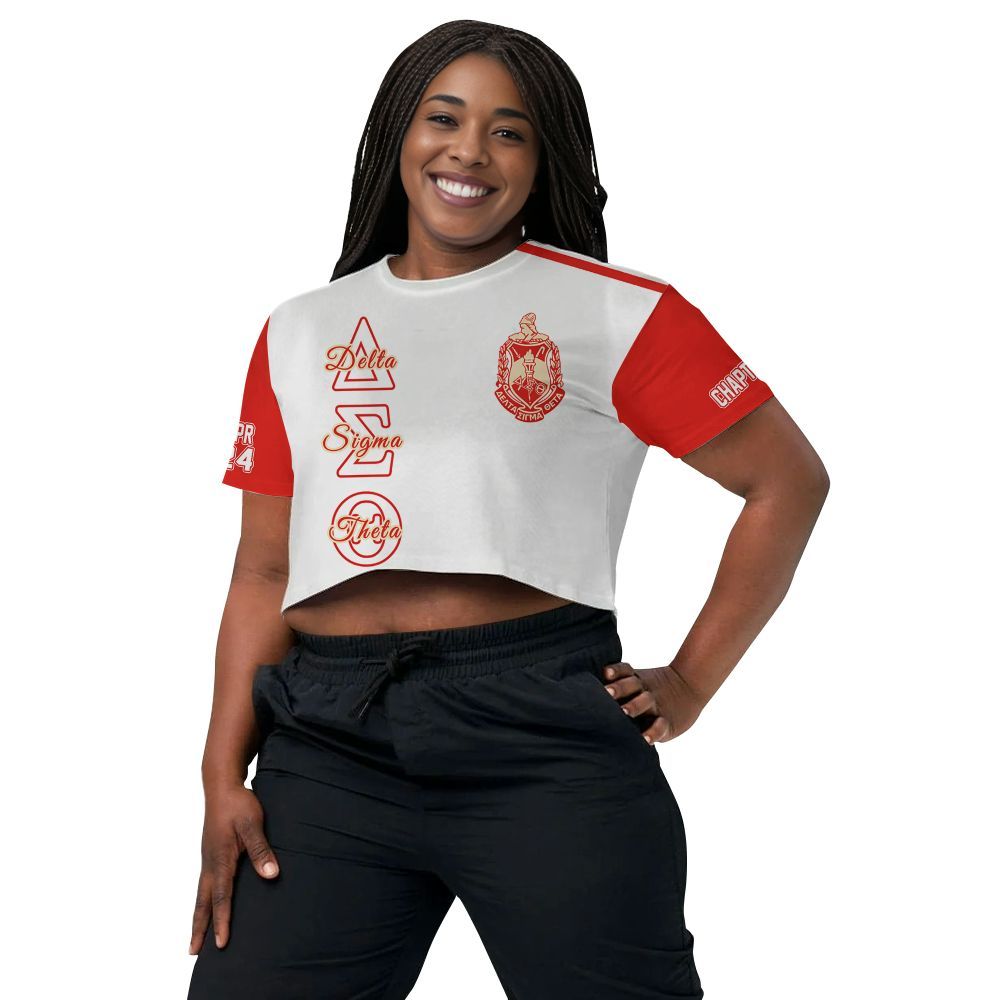 Ireishprint Delta Sigma Theta Custom Chapter Crop Shirt, Personalized Sport Line White Mix Crimson Delta Sigma Theta Sorority Crop Top