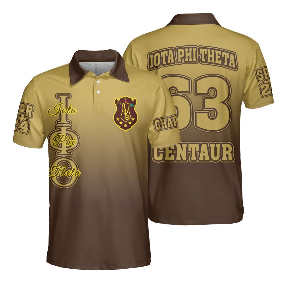 Ireishprint Iota Phi Theta Custom Chapter Polo Shirt, Personalized Gradient Gilded Gold Polo Shirt Iota Phi Theta Fraternity Polo Shirt