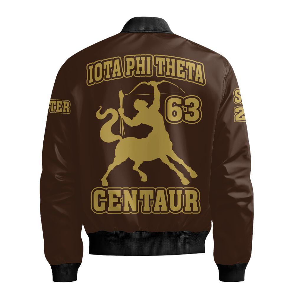 Ireishprint Iota Phi Theta Custom Chapter Bomber Jacket, Personalized Centaur Charcoal Brown Jacket Iota Phi Theta Fraternity Bomber Jacket