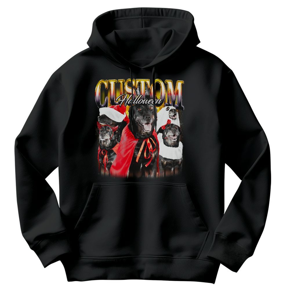 Amare Box Custom Your Own Dog Halloween Bootleg 90s Custom Name, Photo Shirt, Retro Vintage Halloween Unisex Hoodie