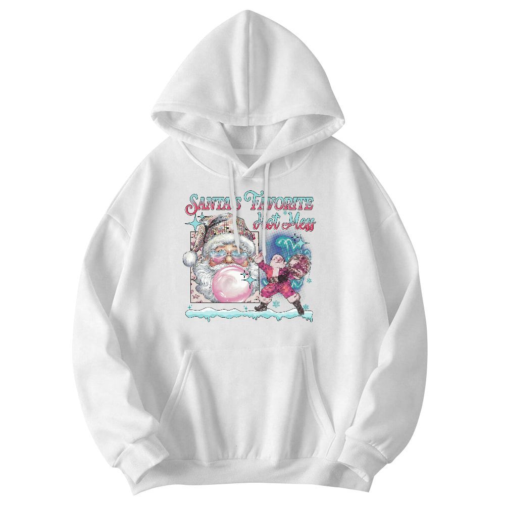 Amare Box Santa's Favorite Hot Mess Shirt, Santa Christmas Blowing Bubble, Santa With Sunglasses Xmas Unisex Hoodie