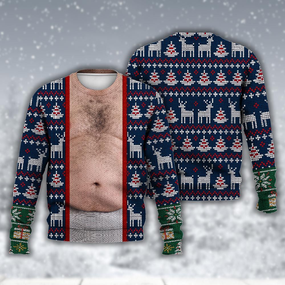 Amare Box Faux Real Realistic Ugly Christmas Sweater, Santa Meme Funny Christmas Knit Xmas Sweater Design Gift For Fan