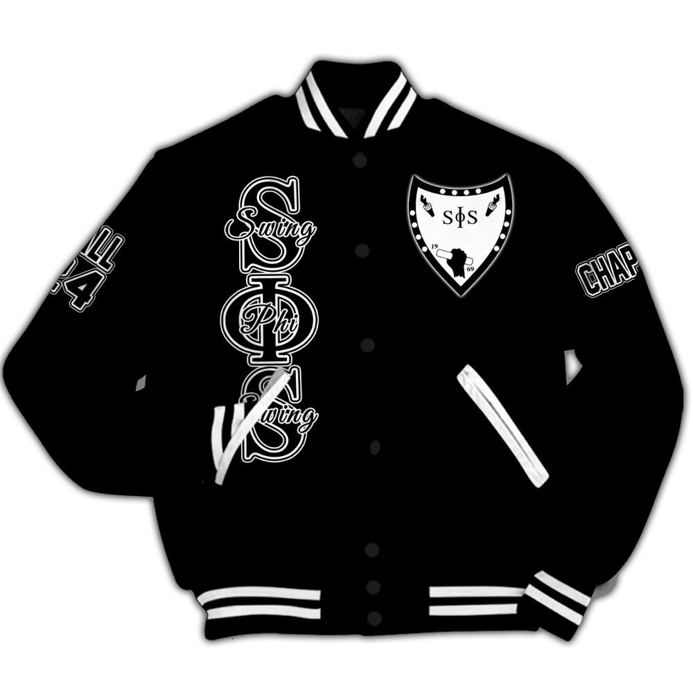 Ireishprint Swing Phi Swing Custom Chapter Varsity Jacket, Custom Varsity Jacket Black Varsity Jacket Swing Phi Swing Sorority Jacket