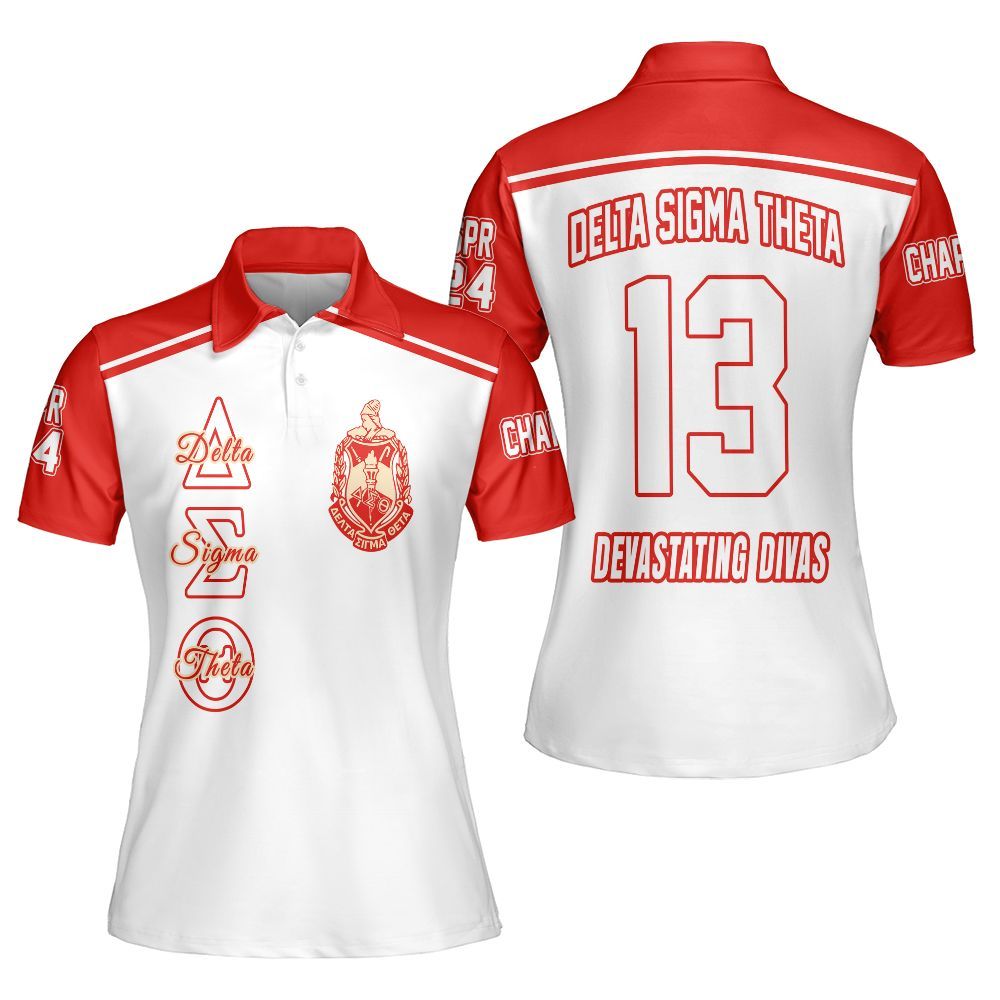 Ireishprint Delta Sigma Theta Custom Chapter Polo Shirt, Personalized Sport Line White Mix Crimson Polo Shirt Delta Sigma Theta Sorority Polo Shirt