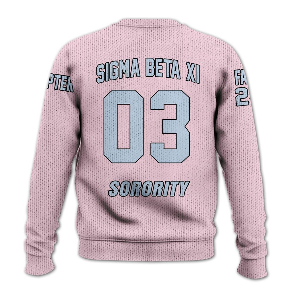Ireishprint Sigma Beta Xi Custom Chapter Varsity Jacket, Personalized Pink Varsity Jacket Sigma Beta Xi Sorority Knitted Sweater