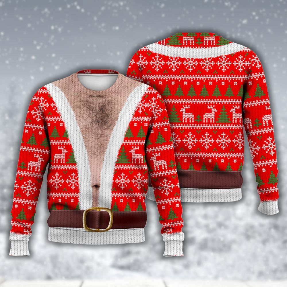 Amare Box Faux Real Realistic Ugly Christmas Sweater, Funny Santa Meme Xmas Sweater Design Gift For Fan