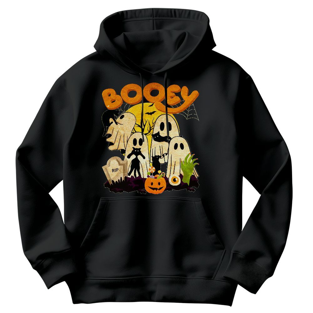 Amare Box Funny Cat Ghost Halloween Shirt, Retro Booey Ghost Cat Halloween Crew Gift For Fan Unisex Hoodie