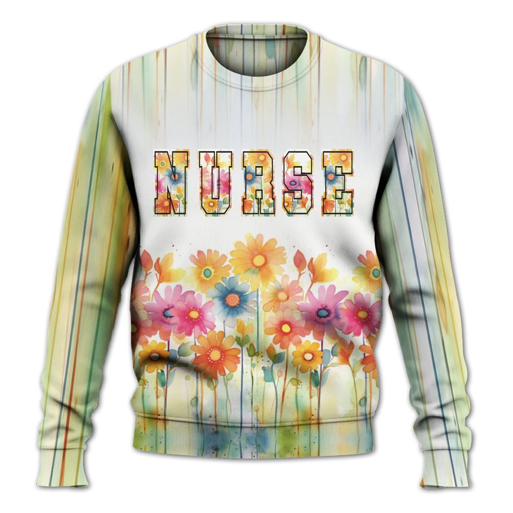 Amare Box Nurse Shirt, Nurse Custom Name, Floral Nurse, Nurse Watter Color, Nurse Coquette, Gift For Nurse Knitted Sweater