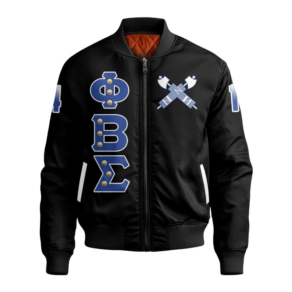 Ireishprint Phi Beta Sigma Bomber Jacket, Dove ΦΒΣ Black Duo Royal Blue Style 1914 Fraternity Bomber Jacket
