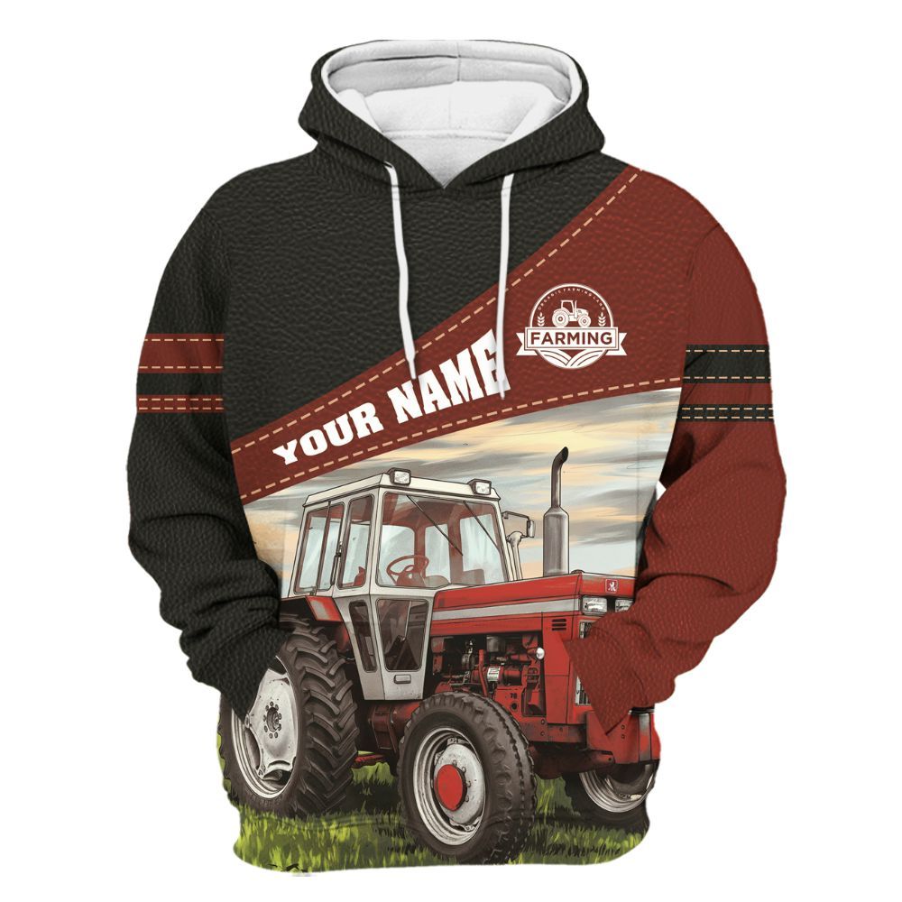 Amare Box Farm Tractor Shirt, Red Tractor, Custom Name Shirt, Tractor Clipart, Love Tractor, Vintage Tractor, Gift For Loves Farmer Unisex Hoodie