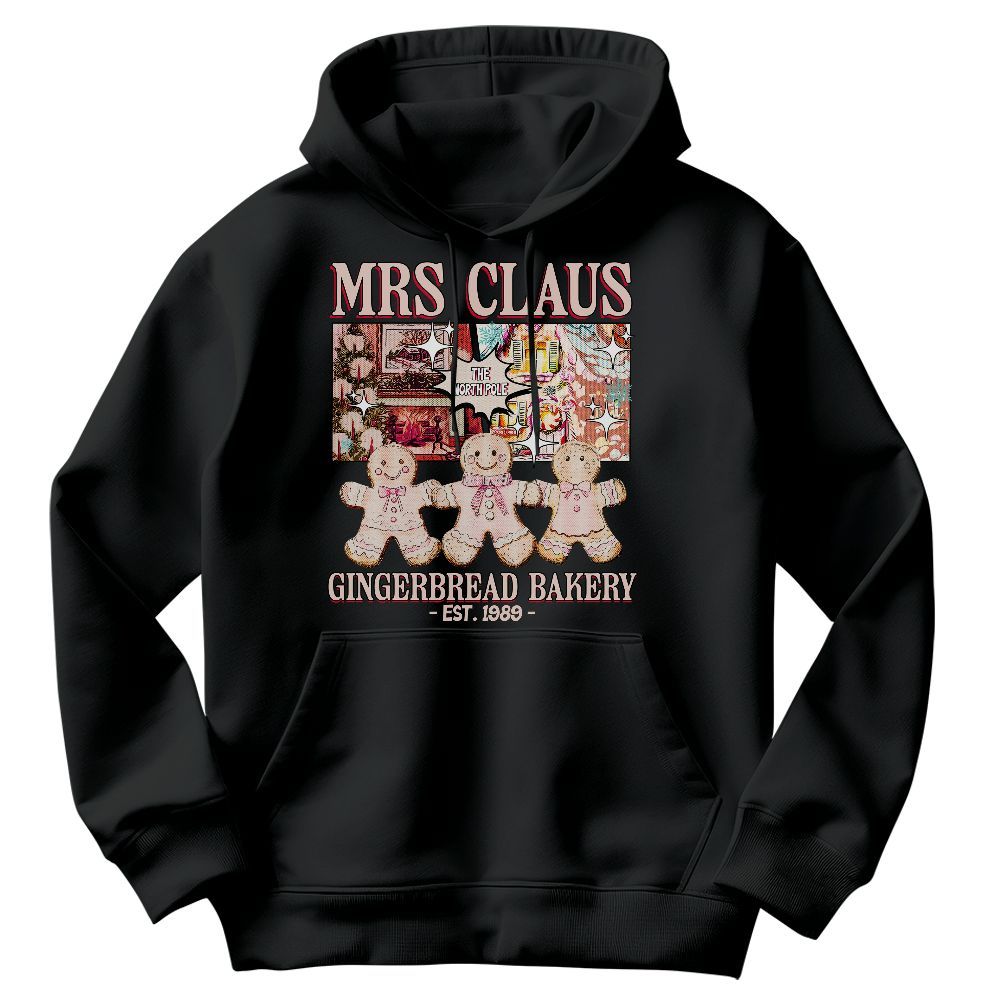Amare Box Mrs Claus Gingerbread Bakery Christmas Retro Shirt, Funny Vintage North Pole Magic Christmas Unisex Hoodie